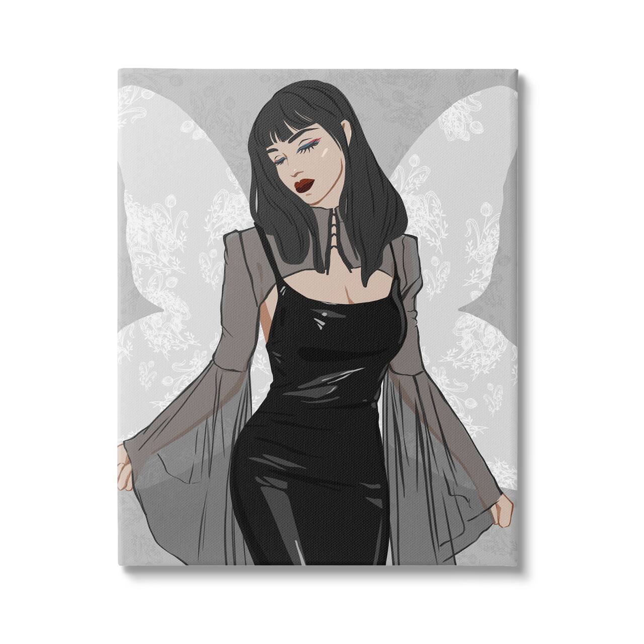 Stupell Industries Goth Fashion Girl Botanical Pattern Canvas Wall Art